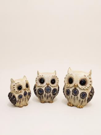 Handcrafted Resin Owl Showpiece Set (4, 5 & 6 Inch)