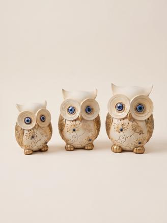 Handcrafted white and gold resin owl showpiece set
